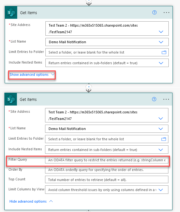 Power Automate filtering of SharePoint Online Listen - ODATA Filter Query