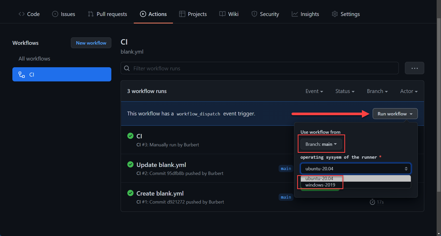 GitHub Actions workflow_dispatch input
